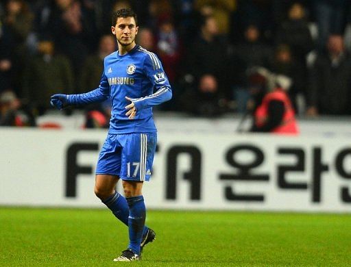 Chelsea's Belgian midfielder Eden Hazard is sent off at The Liberty stadium Cardiff, south Wales on January 23, 2013